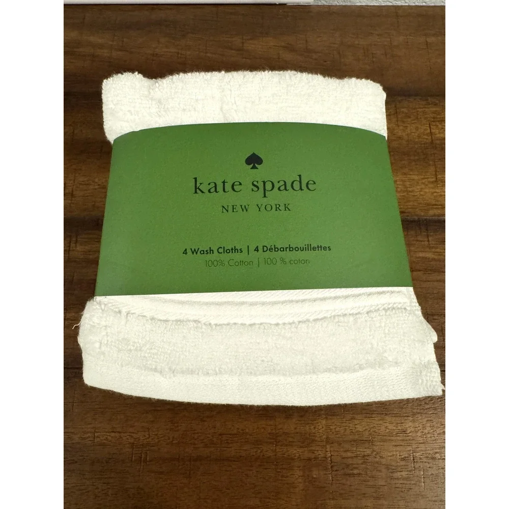 Kate Spade New York Set of 4 Wash Cloths 100% Cotton White 13